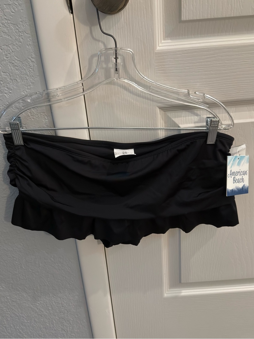 NWT American Beach Black Ruched Ruffle Swim Skirt Bottom Size L